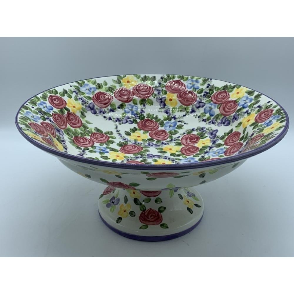 Don Swanson TableTops Unlimited Hand Painted‎ Chintz Pedestal Fruit Bowl Vintsge